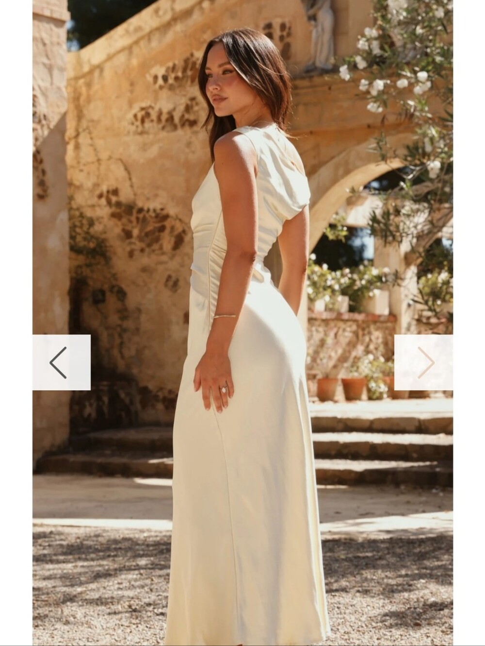 Asymmetrical One-Shoulder Yellow Satin Gown - Picture 3 of 10